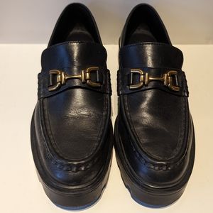 Zara Black Leather Lug Sole chunky Loafer